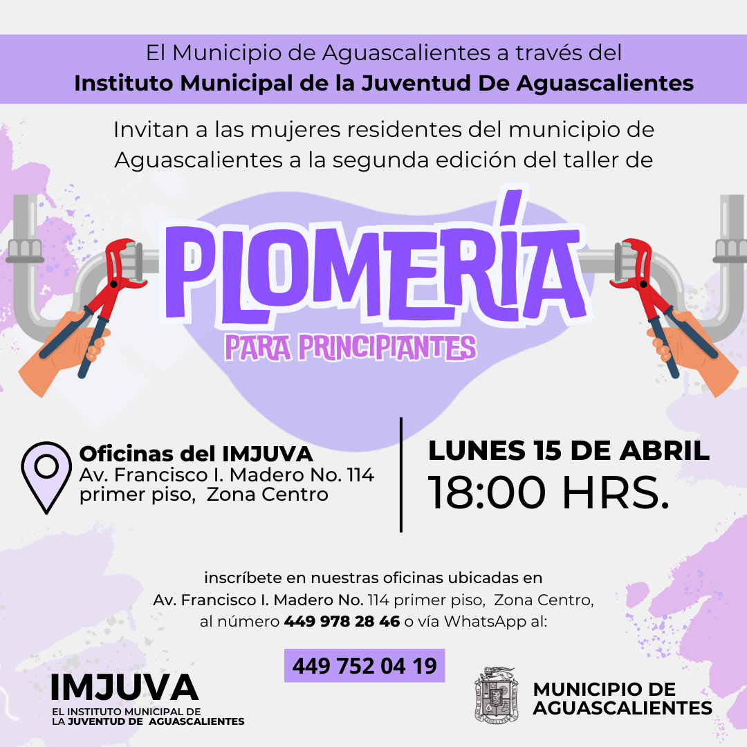 INVITA IMJUVA A TALLER DE PLOMERÍA PARA MUJERES INVITA IMJUVA A TALLER DE PLOMERÍA PARA MUJERES