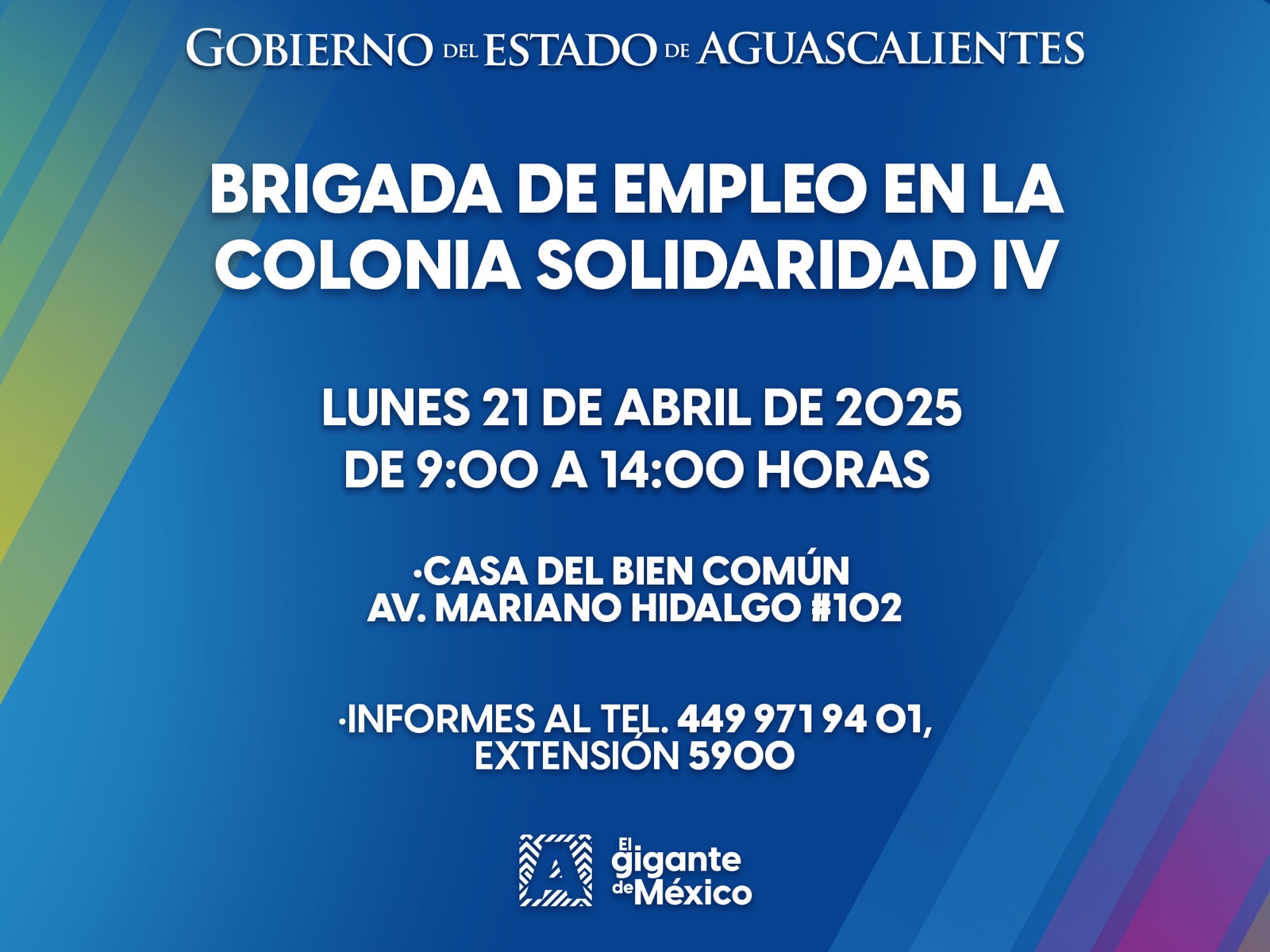 ESTE LUNES 21 DE ABRIL HABRÁ BRIGADA DE EMPLEO EN EL FRACC. SOLIDARIDAD IV ¡TE ESPERAMOS!