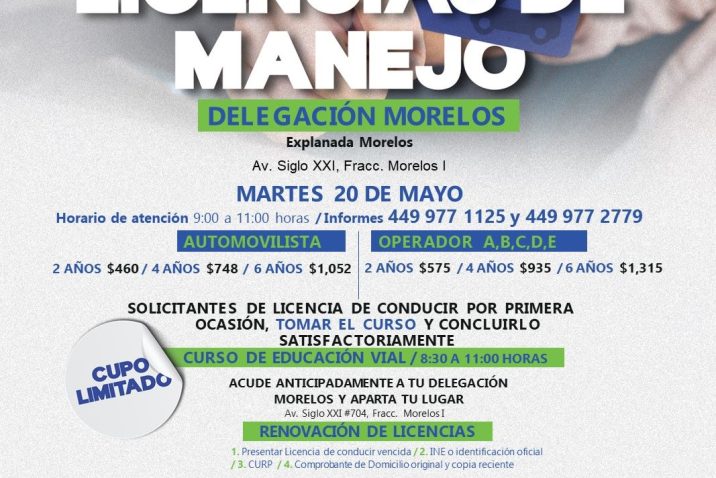 SE LLEVARÁ A CABO JORNADA PARA RENOVAR LICENCIAS DE MANEJO EN EL FRACCIONAMIENTO MORELOS I