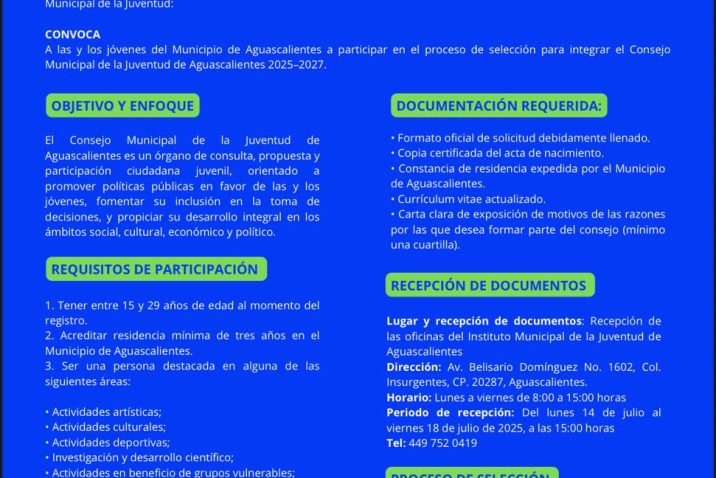 INVITAN A PARTICIPAR EN LA CONVOCATORIA AL CONSEJO MUNICIPAL DE LA JUVENTUD 2025-2027