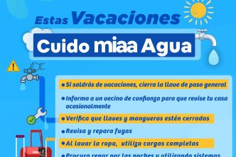 PROPORCIONA MIAA RECOMENDACIONES DE CUIDADO DEL AGUA DURANTE EL PERÍODO VACACIONAL PROPORCIONA MIAA RECOMENDACIONES DE CUIDADO DEL AGUA DURANTE EL PERÍODO VACACIONAL
